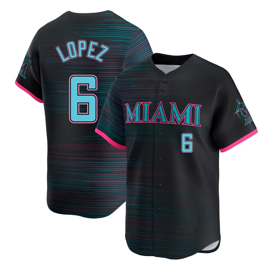 Ldoa M.Marlins #6 Otto Lopez Player Black City Connect Home Limited Stitched Jerseys