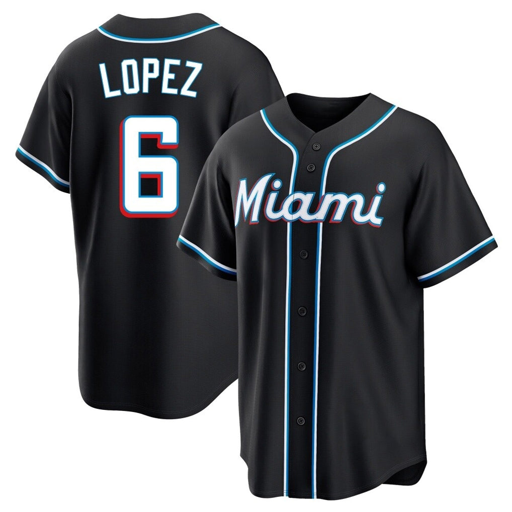 Ldoa M.Marlins #6 Otto Lopez Player Black Fashion Out Home Game Stitched Jerseys