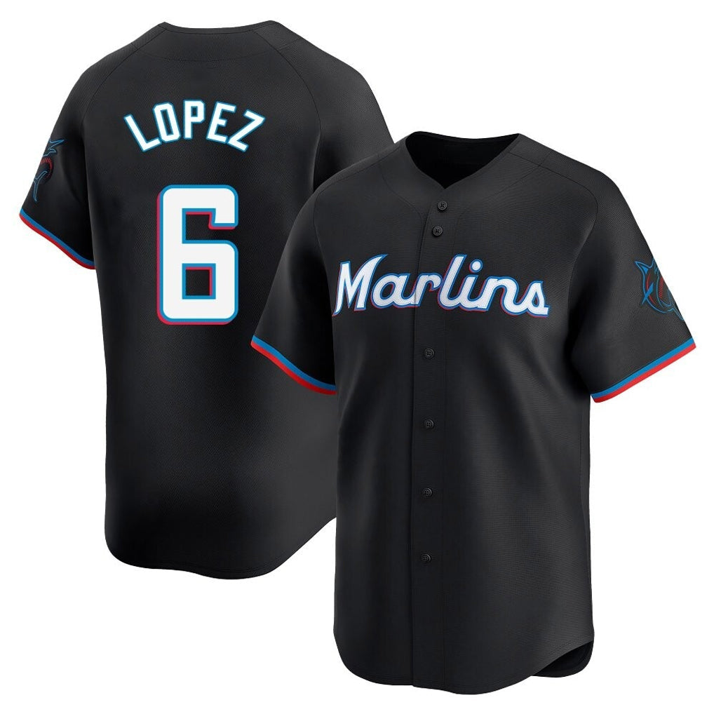Ldoa M.Marlins #6 Otto Lopez Player Black  Home Limited Stitched Jerseys