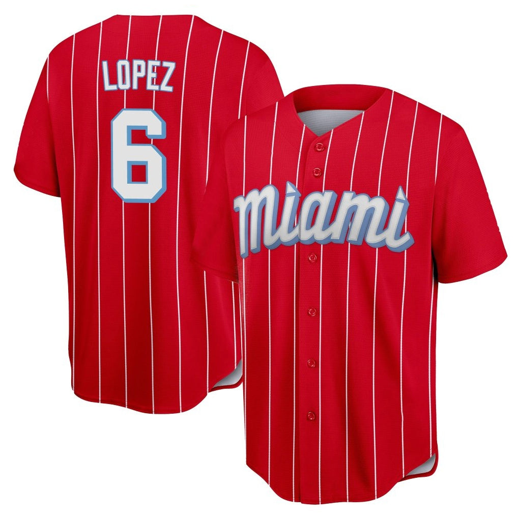 Ldoa M.Marlins #6 Otto Lopez Player Red City Connect Home Game Stitched Jerseys