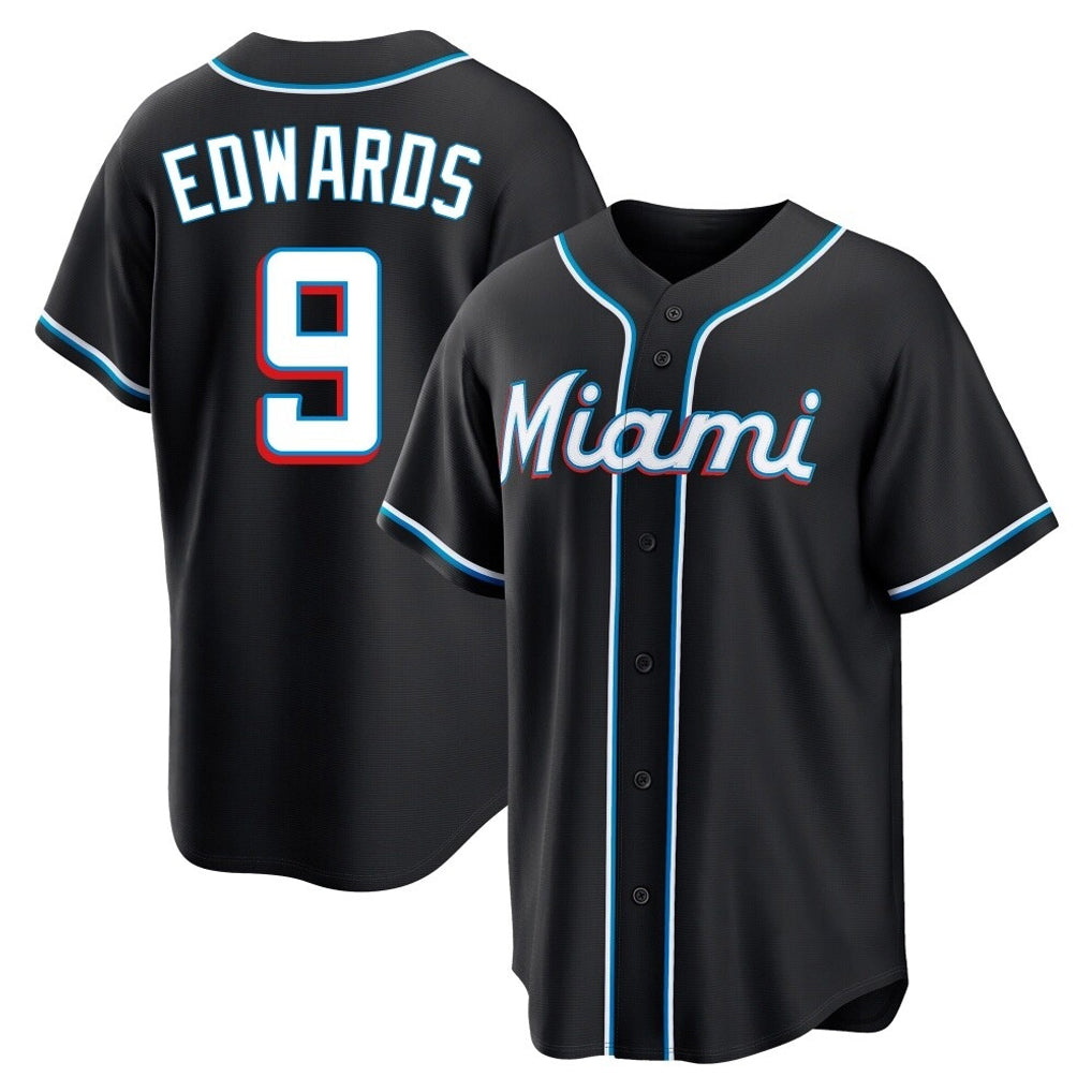 Ldoa M.Marlins #9 Xavier Edwards Player Black Fashion Out Home Game Stitched Jerseys