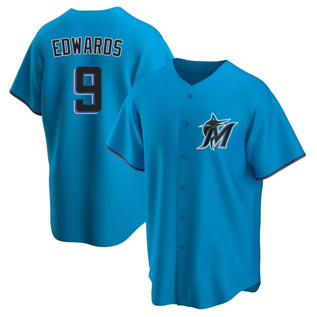 Ldoa M.Marlins #9 Xavier Edwards Player Blue Home Game Stitched Jerseys