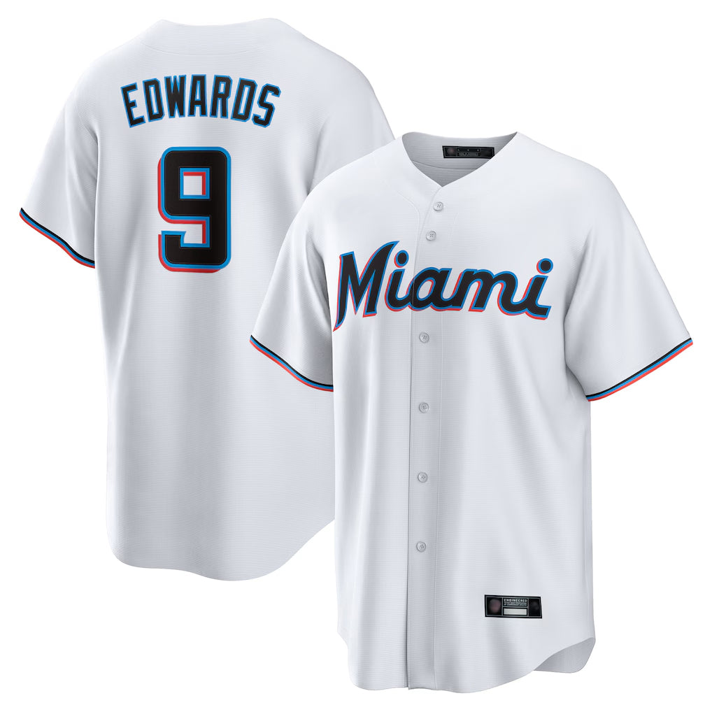 Ldoa M.Marlins #9 Xavier Edwards Player White  Home Game Stitched Jerseys