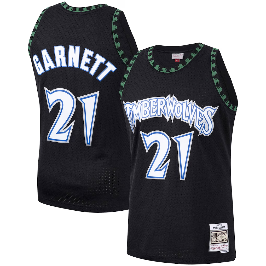 Ldoa M.Timberwolves #21 Kevin Garnett Mitchell & Ness Black Hardwood Classics Swingman Stitched Jerseys