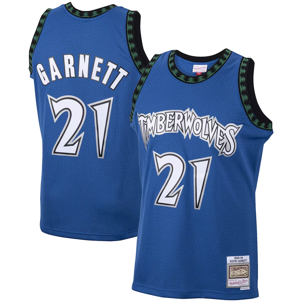 Ldoa M.Timberwolves #21 Kevin Garnett Mitchell & Ness Blue Big & Tall 2003-2004 Hardwood Classics Swingman Stitched Jerseys