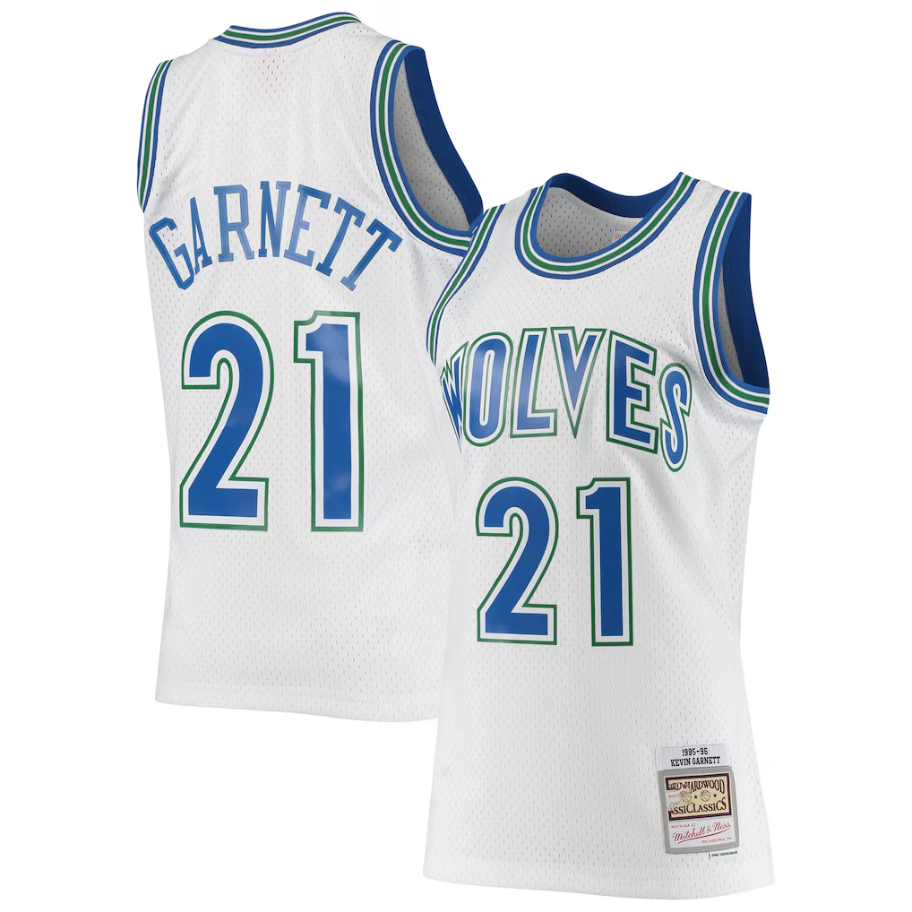 Ldoa M.Timberwolves #21 Kevin Garnett Mitchell & Ness White 1995-1996 Hardwood Classics Swingman Stitched Jerseys