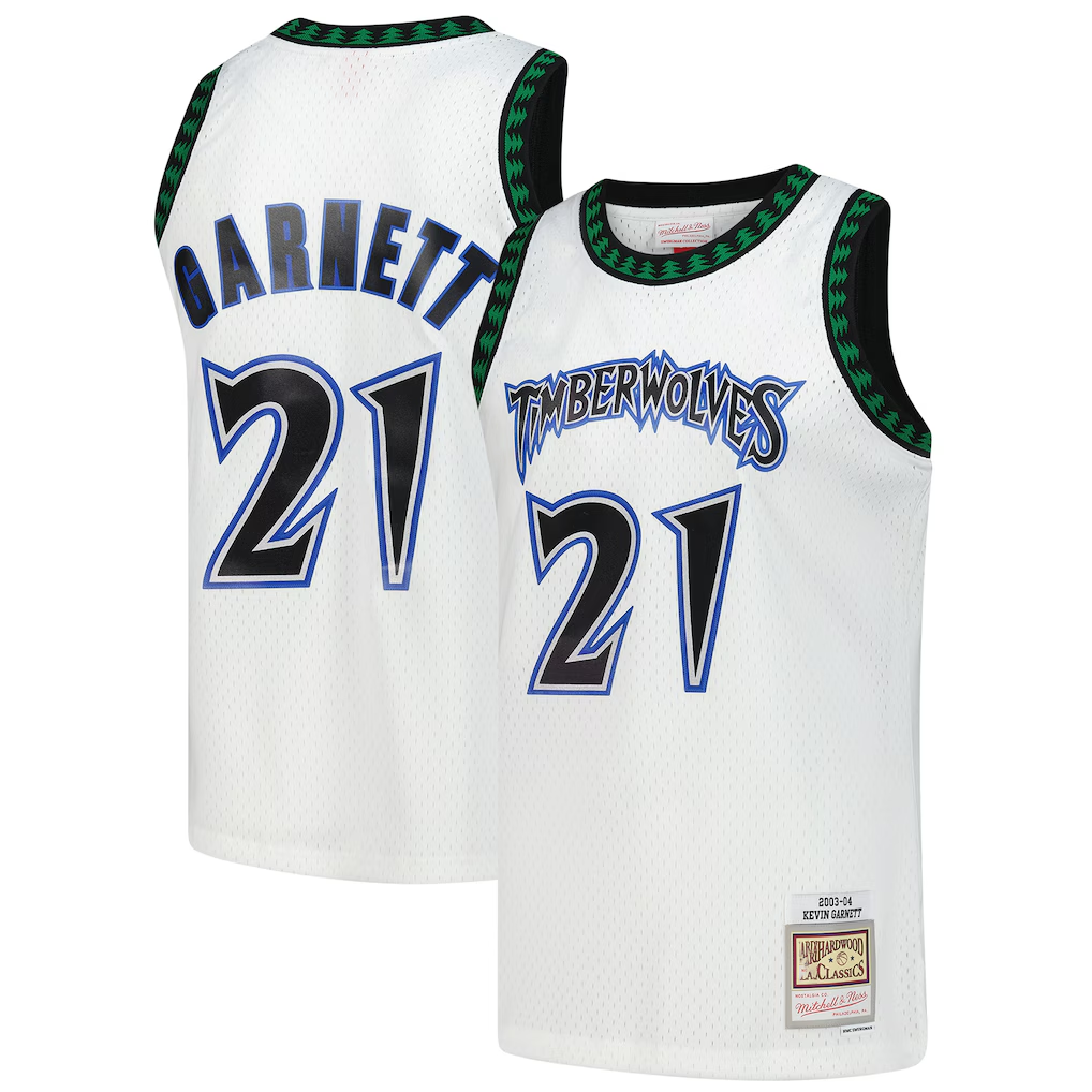 Ldoa M.Timberwolves #21 Kevin Garnett Mitchell & Ness White Hardwood Classics Swingman Stitched Jerseys