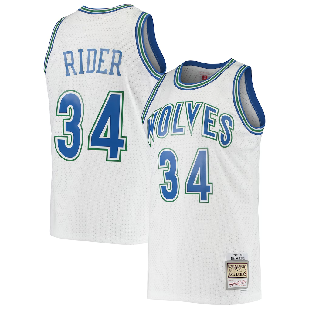 Ldoa M.Timberwolves #34 Isaiah Rider Mitchell & Ness White 1995-1996 Hardwood Classics Swingman Stitched Jerseys