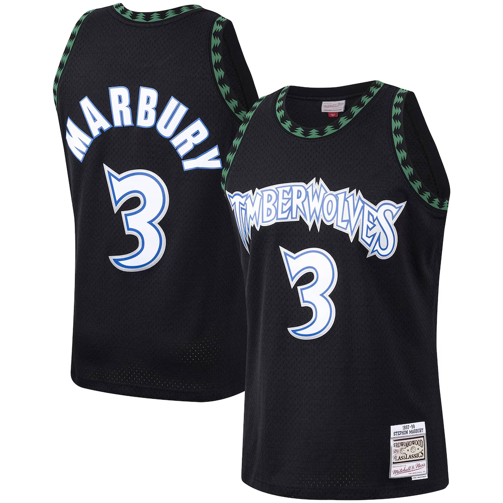 Ldoa M.Timberwolves #3 Stephon Marbury Mitchell & Ness Black 1997-1998 Hardwood Classics Swingman Stitched Jerseys