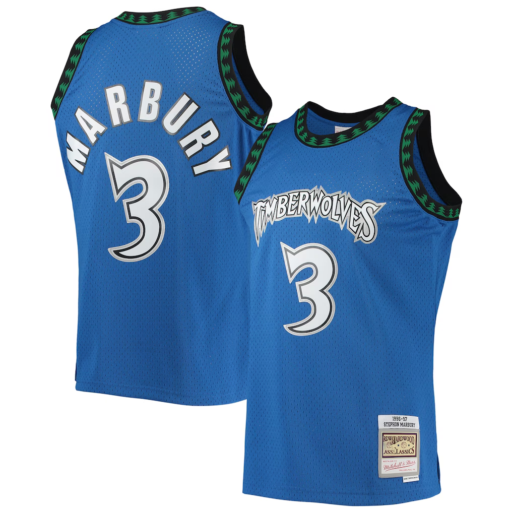 Ldoa M.Timberwolves #3 Stephon Marbury Mitchell & Ness Blue 1996-1997 Hardwood Classics Swingman Stitched Jerseys