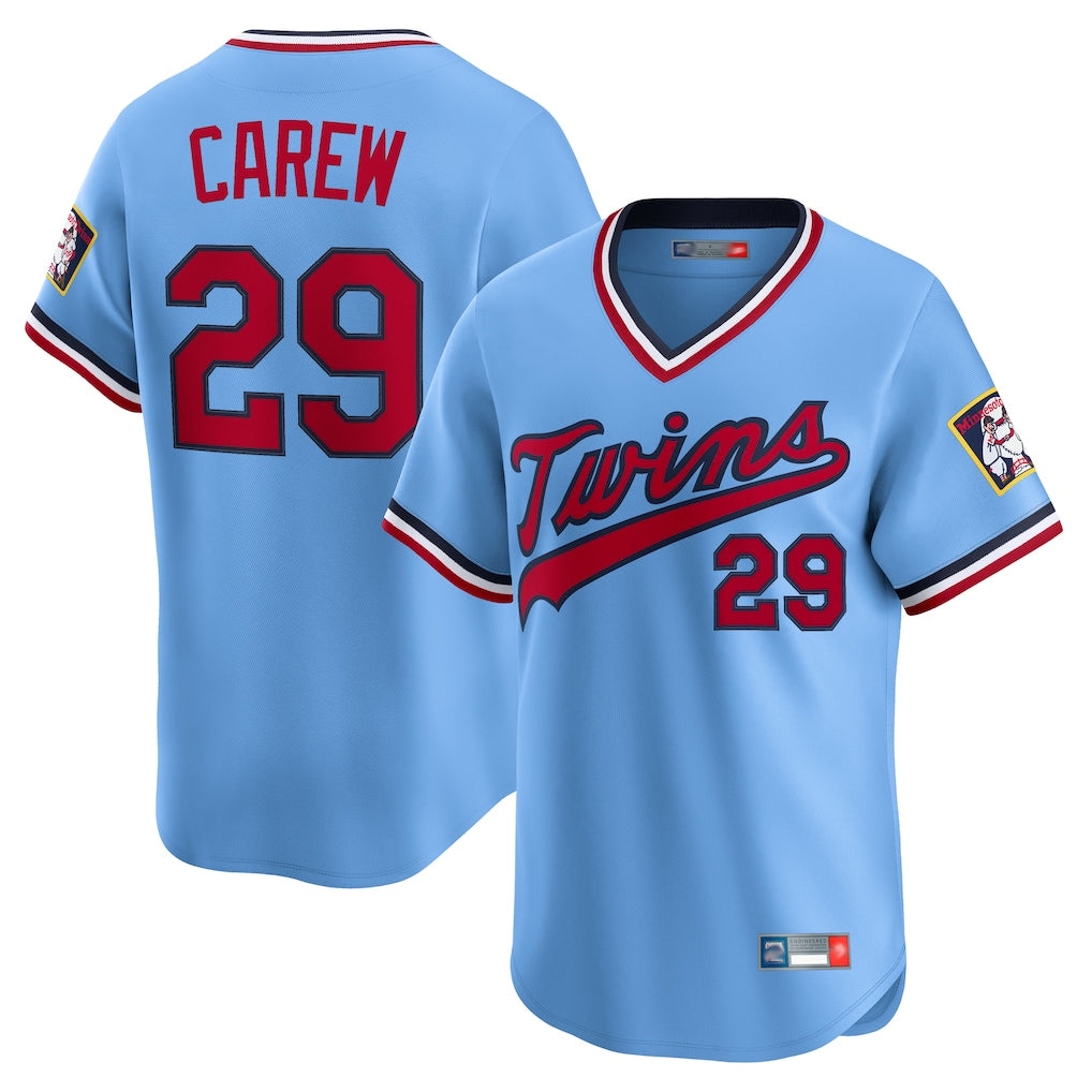 Ldoa M.Twins #29 Rod Carew Player Light Blue Throwback Cooperstown Collection Limited T-shirt Stitched Jerseys