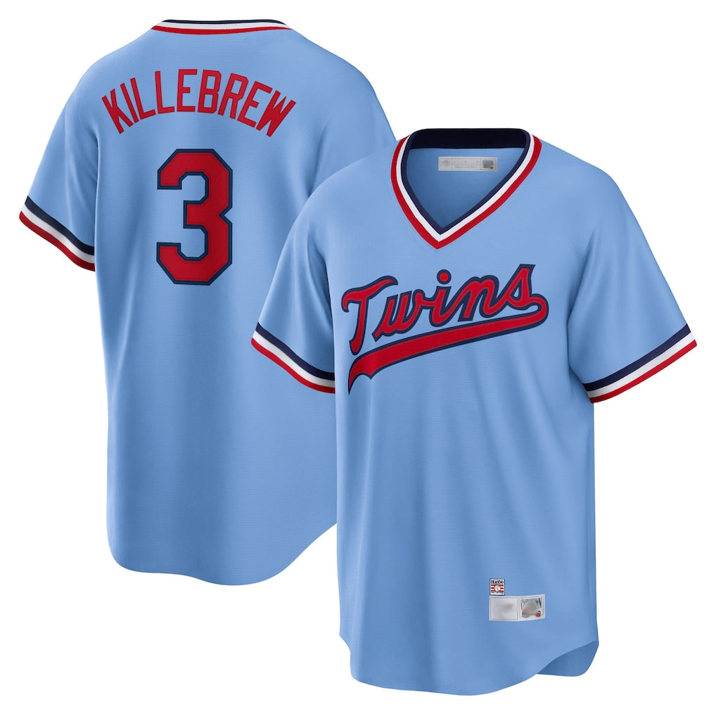 Ldoa M.Twins #3 Harmon Killebrew Player Light Blue Road Cooperstown CollectionKillebrew T-shirt Stitched Jerseys