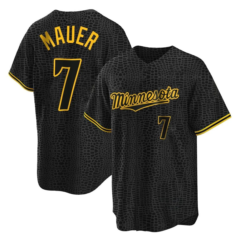 Ldoa M.Twins #7 Joe Mauer Player Black Snake Skin City Home Game Stitched Jerseys