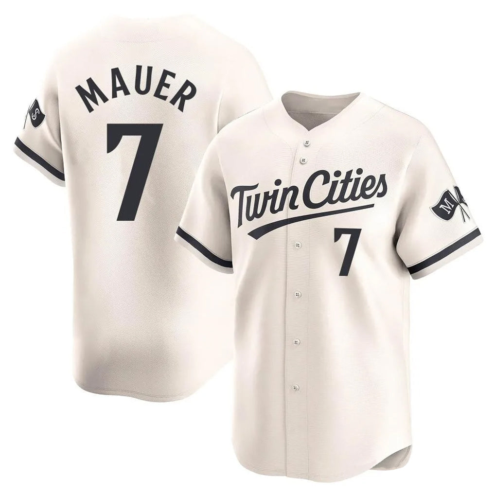 Ldoa M.Twins #7 Joe Mauer Player Cream Home Limited Stitched Jerseys