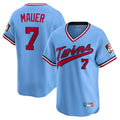 Ldoa M.Twins #7 Joe Mauer Player Light Blue Throwback Cooperstown Collection Limited T-shirt Stitched Jerseys