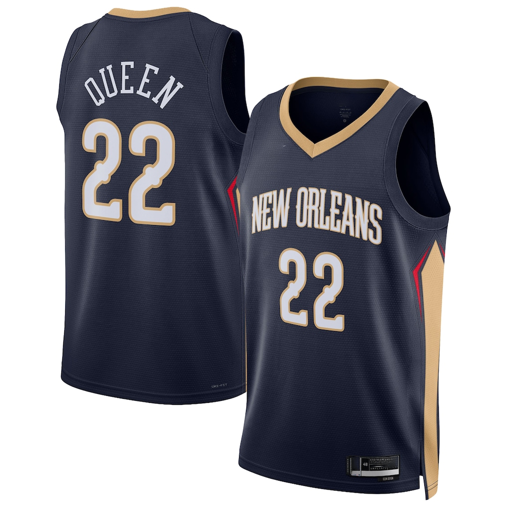 Ldoa NO.Pelicans #22 Derik Queen Navy Swingman Stitched Jerseys- Icon Edition