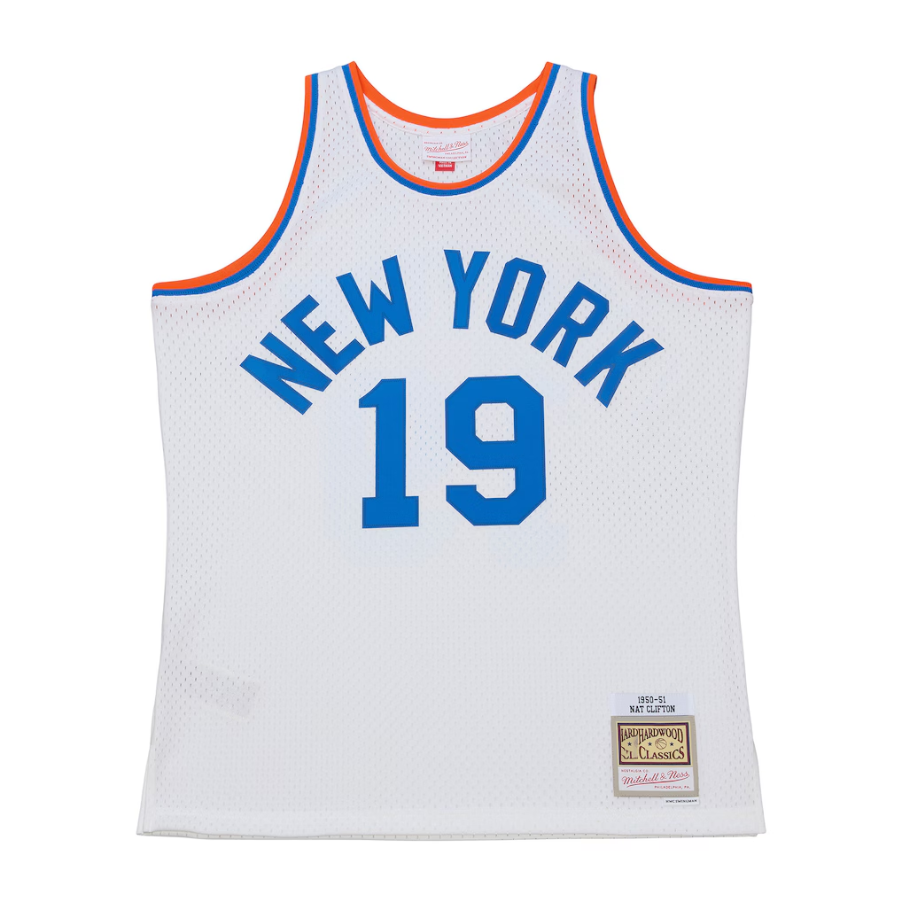 Ldoa NY.Knicks #19 Nathaniel Clifton Mitchell & Ness White 1950-51 Pioneers Swingman Jerseys