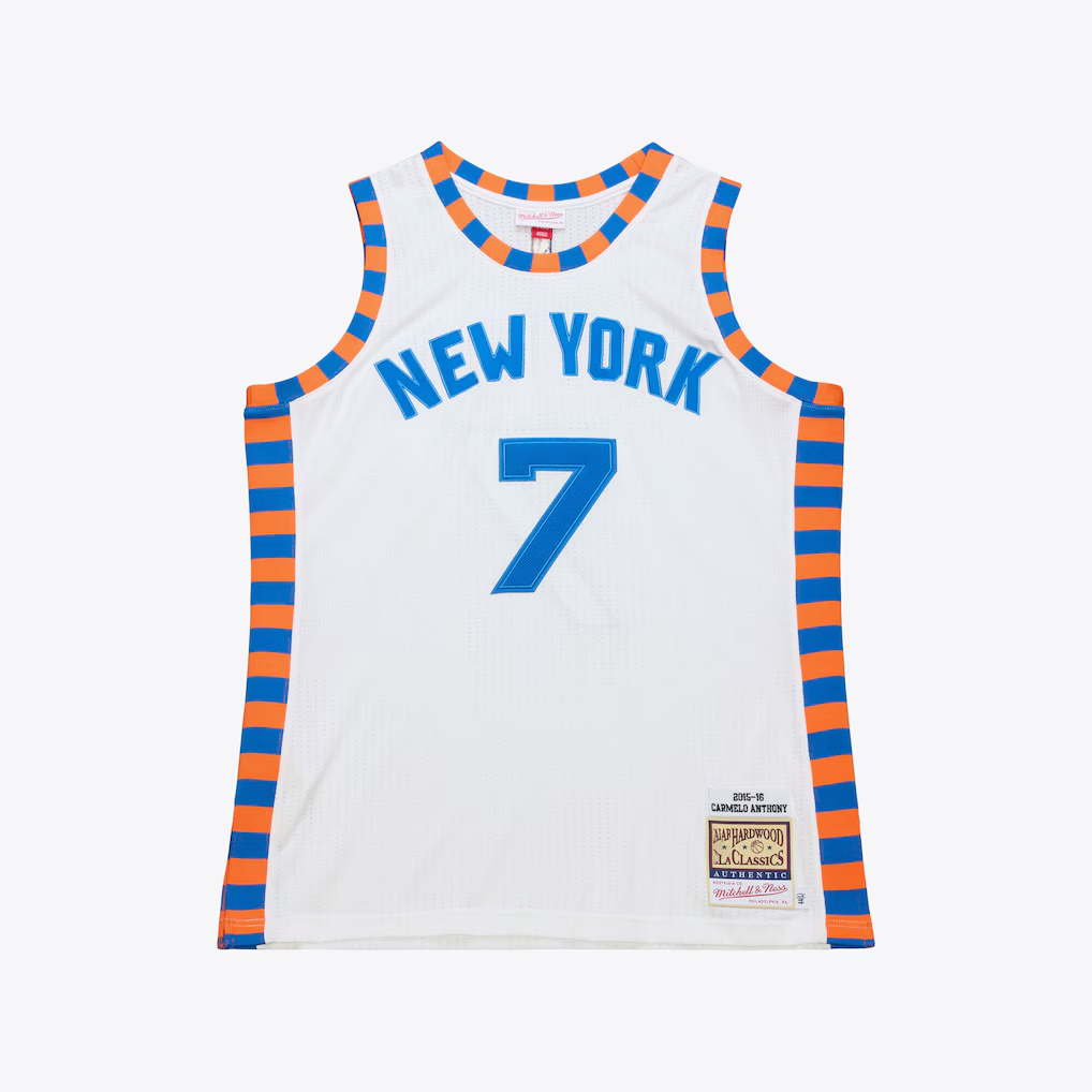 Ldoa NY.Knicks #7 Carmelo Anthony Mitchell & Ness White 2015-16 Hardwood Classics Authentic Jerseys