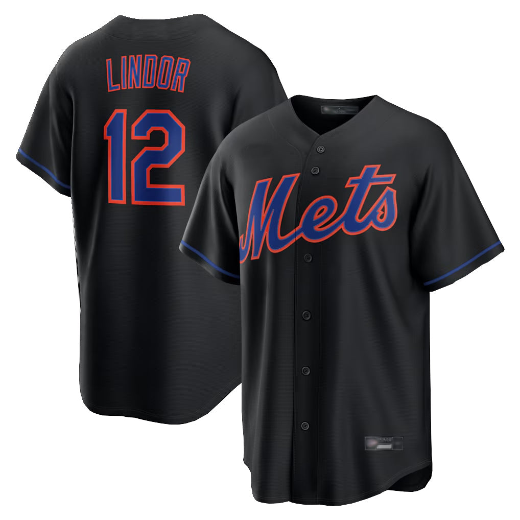 Ldoa NY.Mets #12 Francisco Lindor Player Black Alternate Home Game Stitched Jerseys