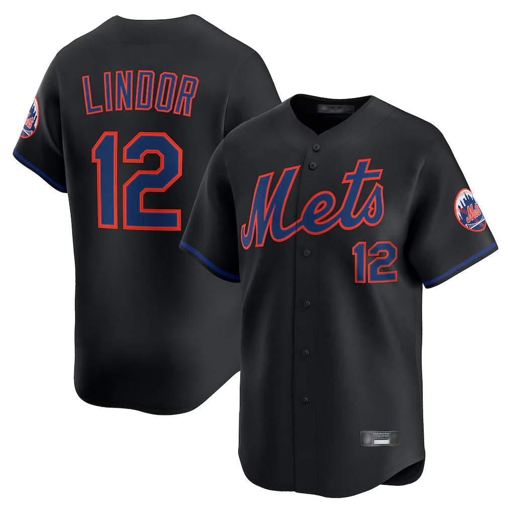 Ldoa NY.Mets #12 Francisco Lindor Player Black Alternate Home Limited Stitched Jerseys