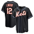 Ldoa NY.Mets #12 Francisco Lindor Player Black Fashion Out Game Stitched Jerseys
