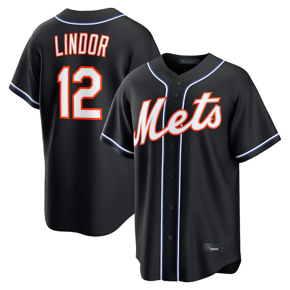 Ldoa NY.Mets #12 Francisco Lindor Player Black Fashion Out Game Stitched Jerseys
