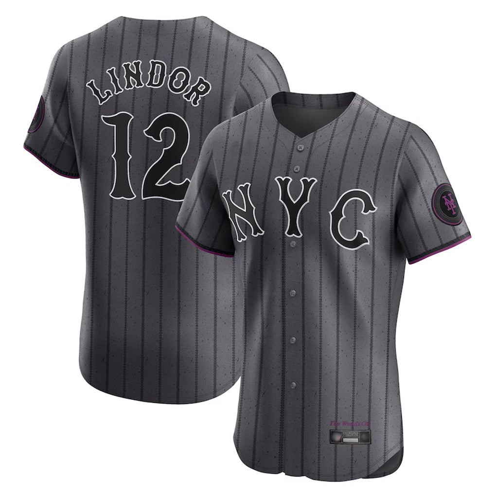 Ldoa NY.Mets #12 Francisco Lindor Player Gray City Connect Limited Elite Home Stitched Jerseys