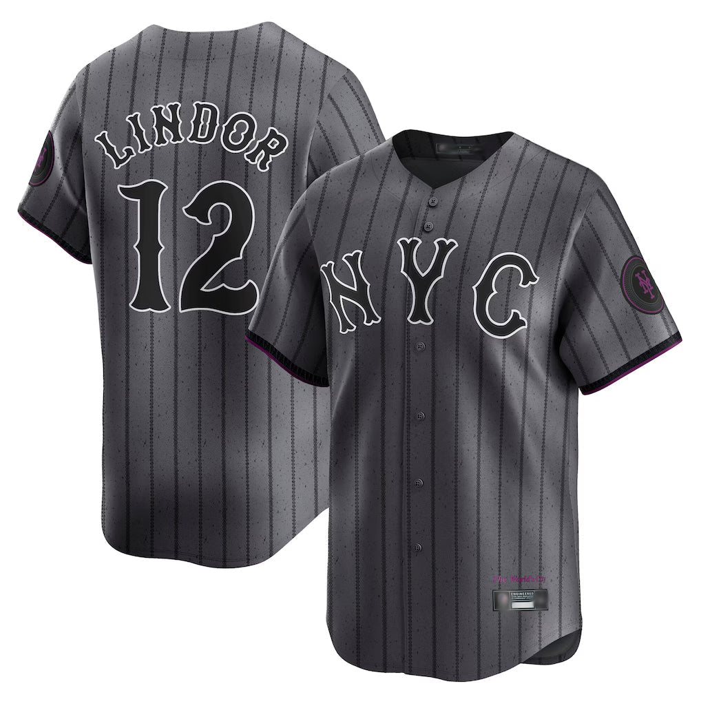 Ldoa NY.Mets #12 Francisco Lindor Player Gray City Connect Limited Stitched Jerseys