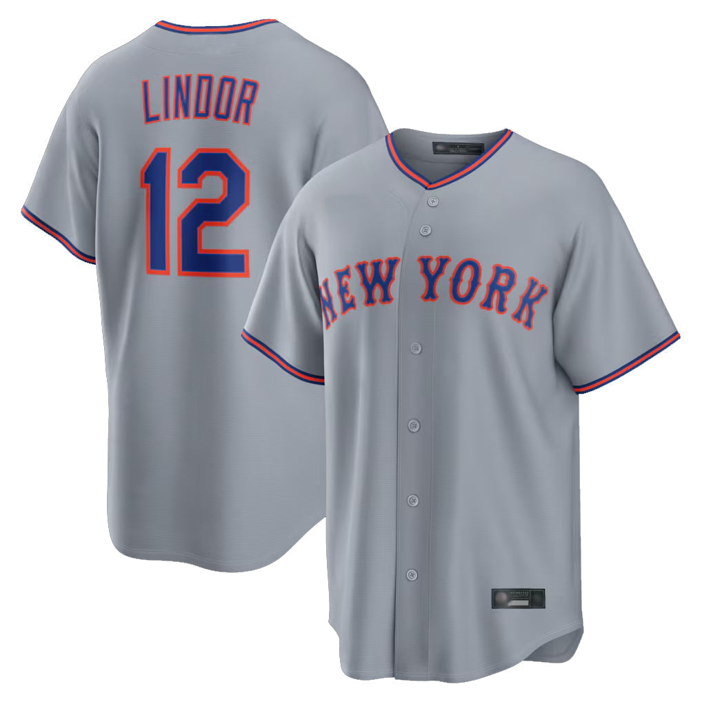 Ldoa NY.Mets #12 Francisco Lindor Player Gray Road Home Game Stitched Jerseys