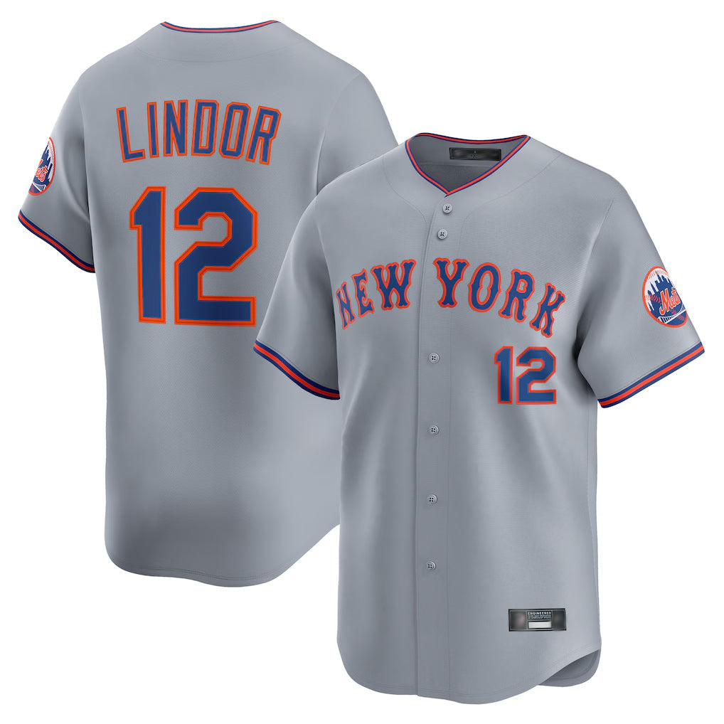 Ldoa NY.Mets #12 Francisco Lindor Player Gray Road Limited Home Stitched Jerseys