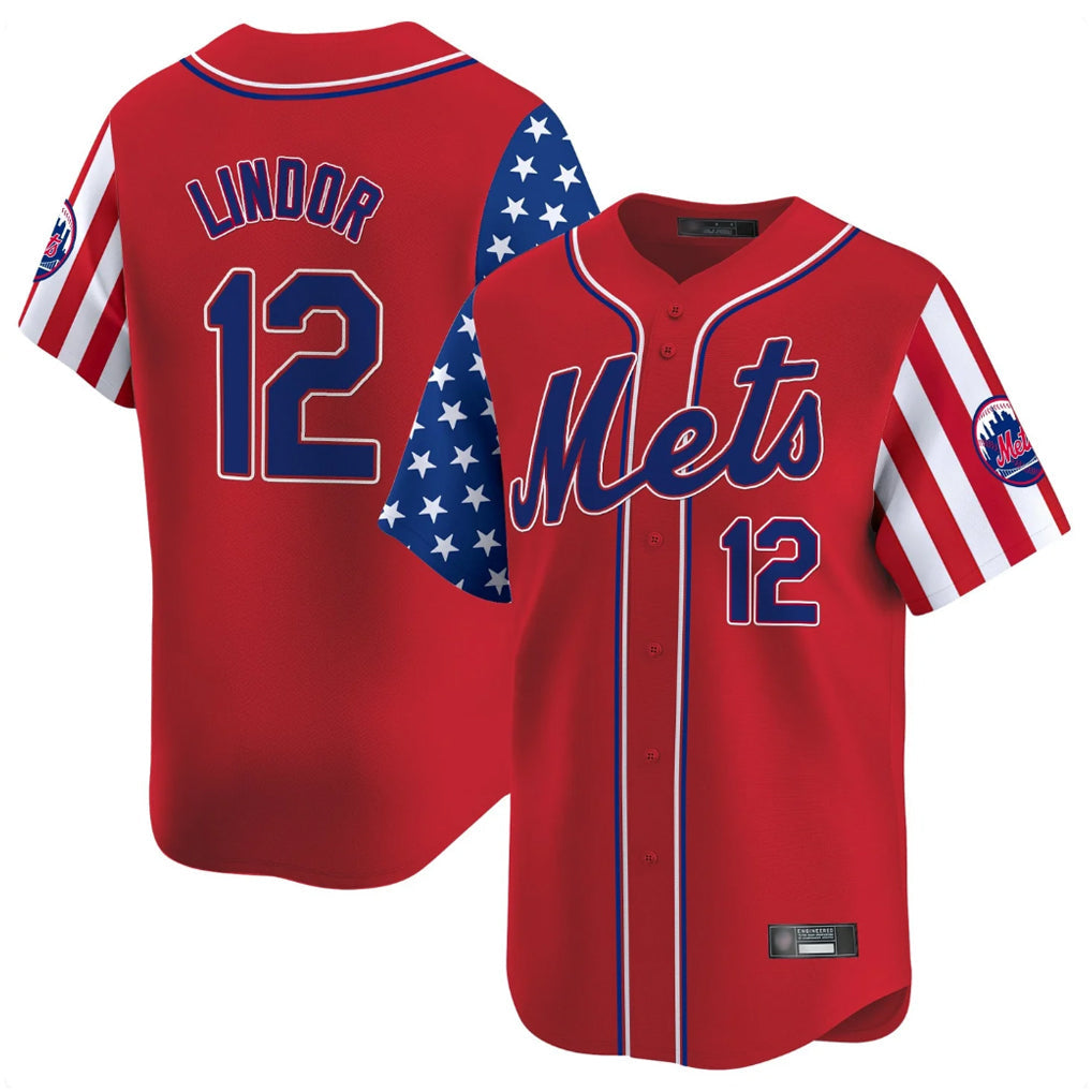Ldoa NY.Mets #12 Francisco Lindor Player Red 2025 Independence Day Vapor Premier Limited  Stitched Jerseys