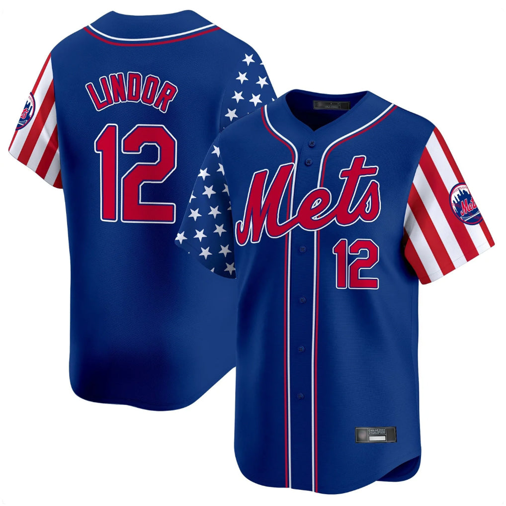 Ldoa NY.Mets #12 Francisco Lindor Player Royal 2025 Independence Day Vapor Premier Limited  Stitched Jerseys