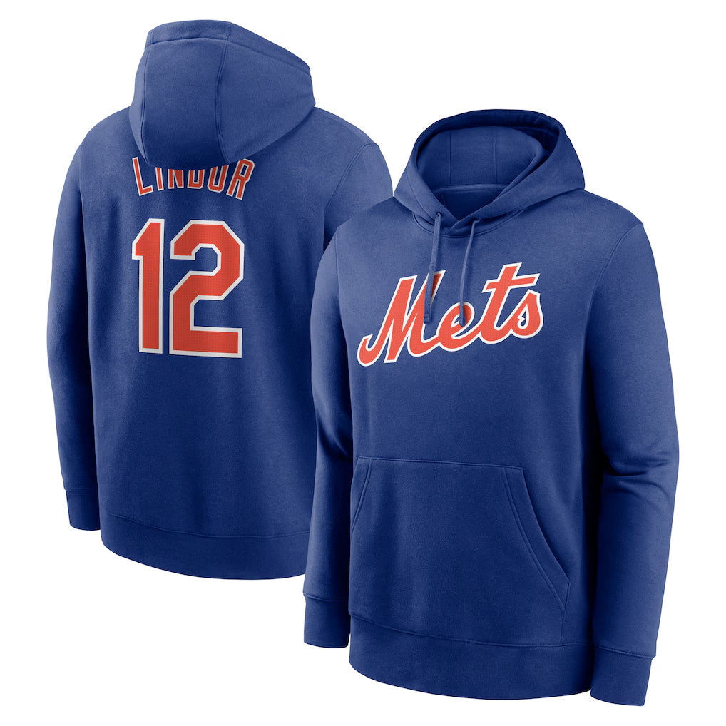 Ldoa NY.Mets #12 Francisco Lindor Player Royal Club Pullover Hoodie Game Stitched Jerseys