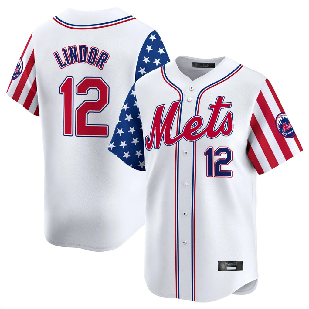 Ldoa NY.Mets #12 Francisco Lindor Player White 2025 Independence Day Vapor Premier Limited  Stitched Jerseys