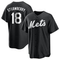 Ldoa NY.Mets #18 Darryl Strawberry Player Black Home Game Stitched Jerseys