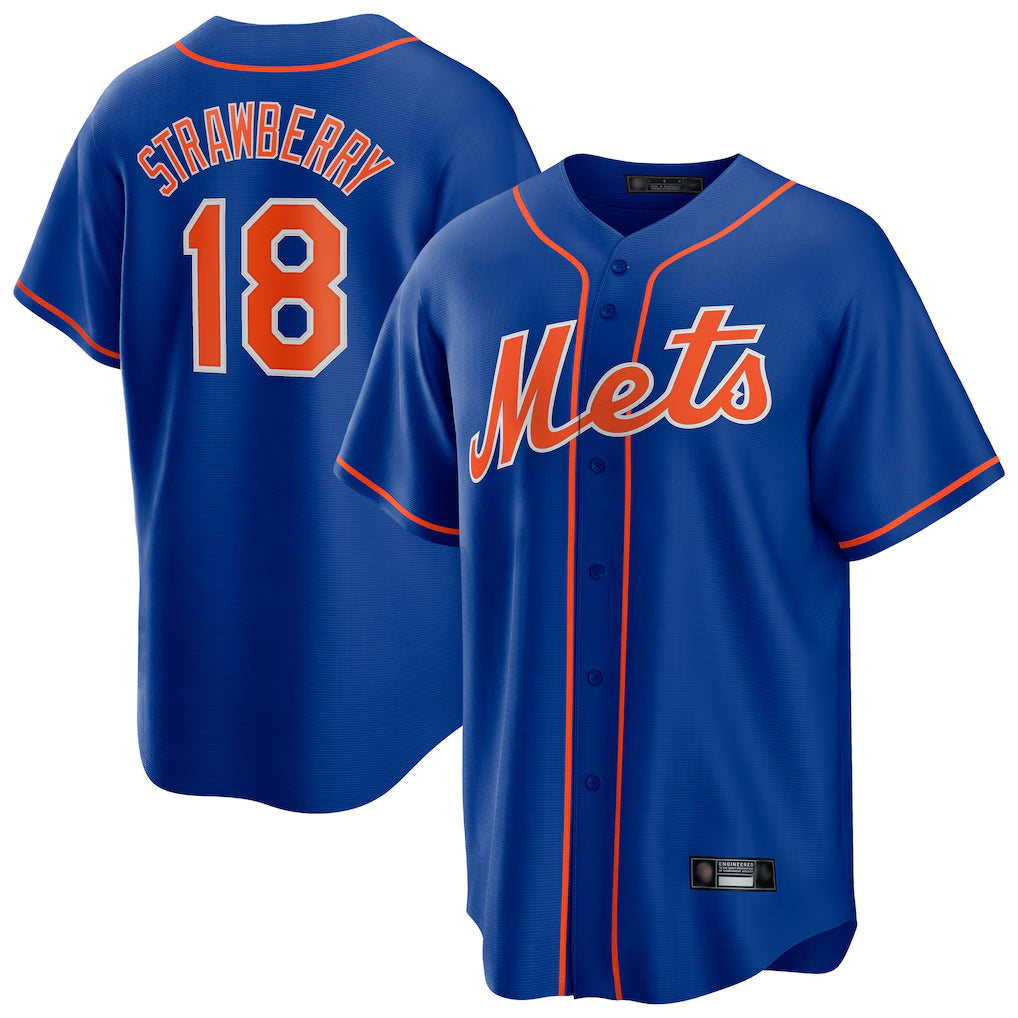 Ldoa NY.Mets #18 Darryl Strawberry Player Royal Home Game Stitched Jerseys