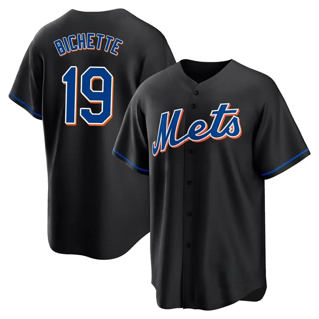 Ldoa NY.Mets #19 Bo Bichette Player Black Replica Home Game Stitched Jerseys
