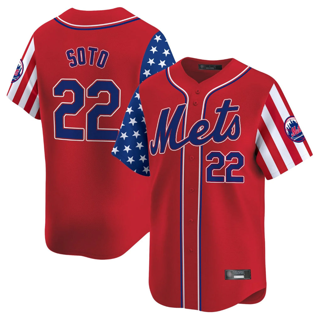 Ldoa NY.Mets #22 Juan Soto Player Red 2025 Independence Day Vapor Premier Limited  Stitched Jerseys