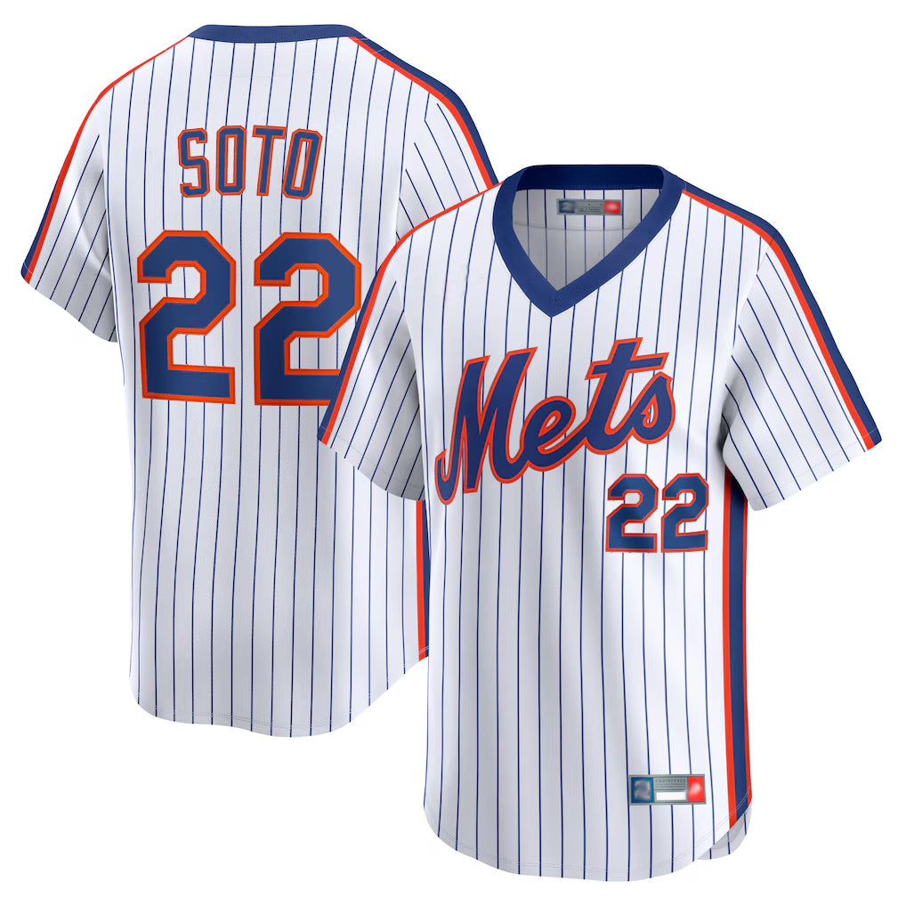 Ldoa NY.Mets #22 Juan Soto Player White Cooperstown Collection T-shirt Game Stitched Jerseys