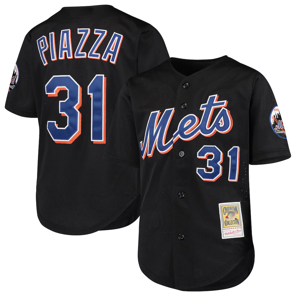 Ldoa NY.Mets #31 Mike Piazza Player Black Mitchell & Ness Cooperstown Collection Home Limited Stitched Jerseys