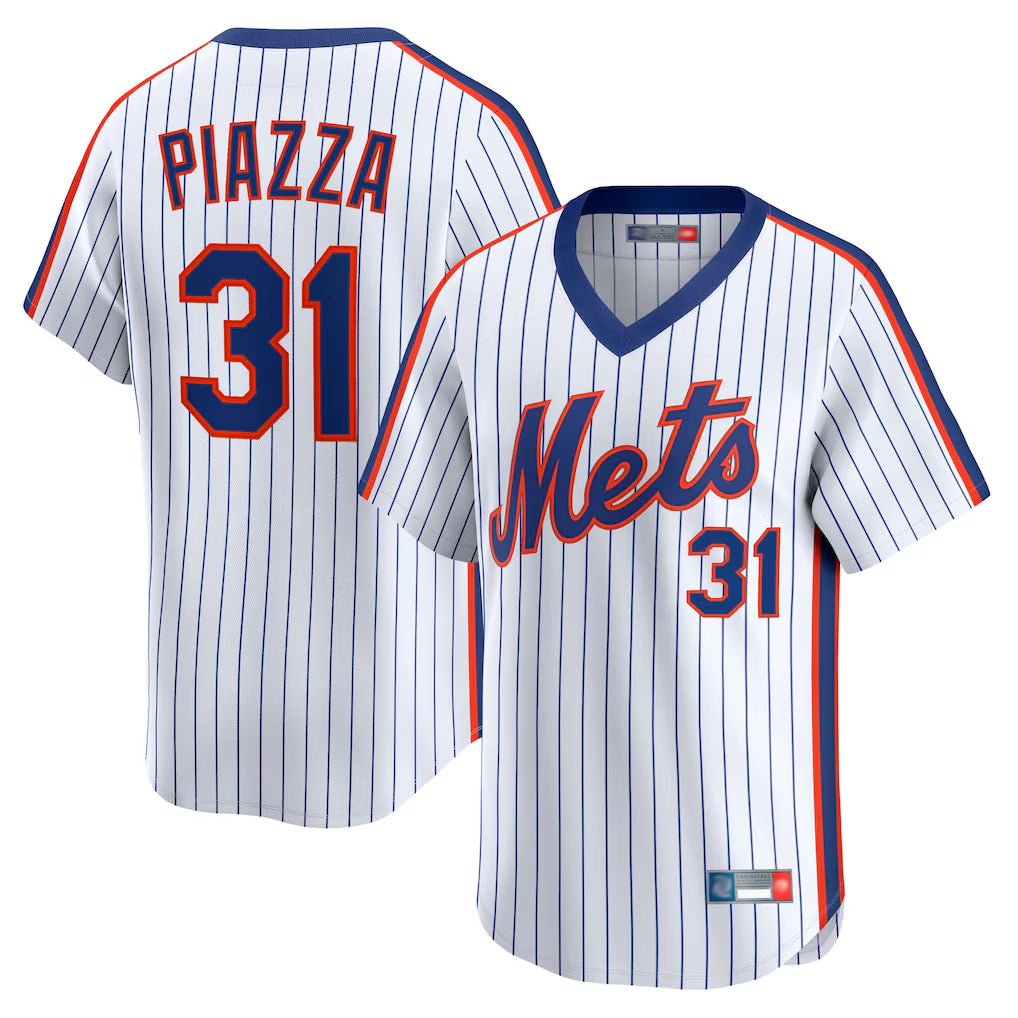Ldoa NY.Mets #31 Mike Piazza Player White Cooperstown Collection T-shirt Game Stitched Jerseys