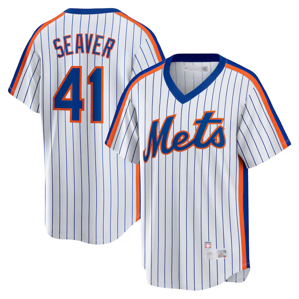 Ldoa NY.Mets #41 Tom Seaver Player White Cooperstown Collection T-shirt Home Stitched Jerseys