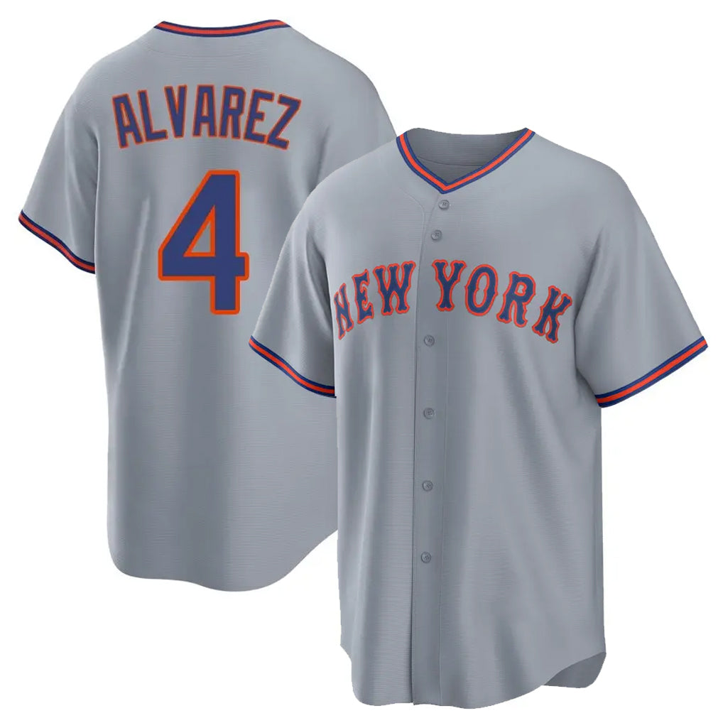 Ldoa NY.Mets #4 Francisco Alvarez Player Gray Road Home Game Stitched Jerseys
