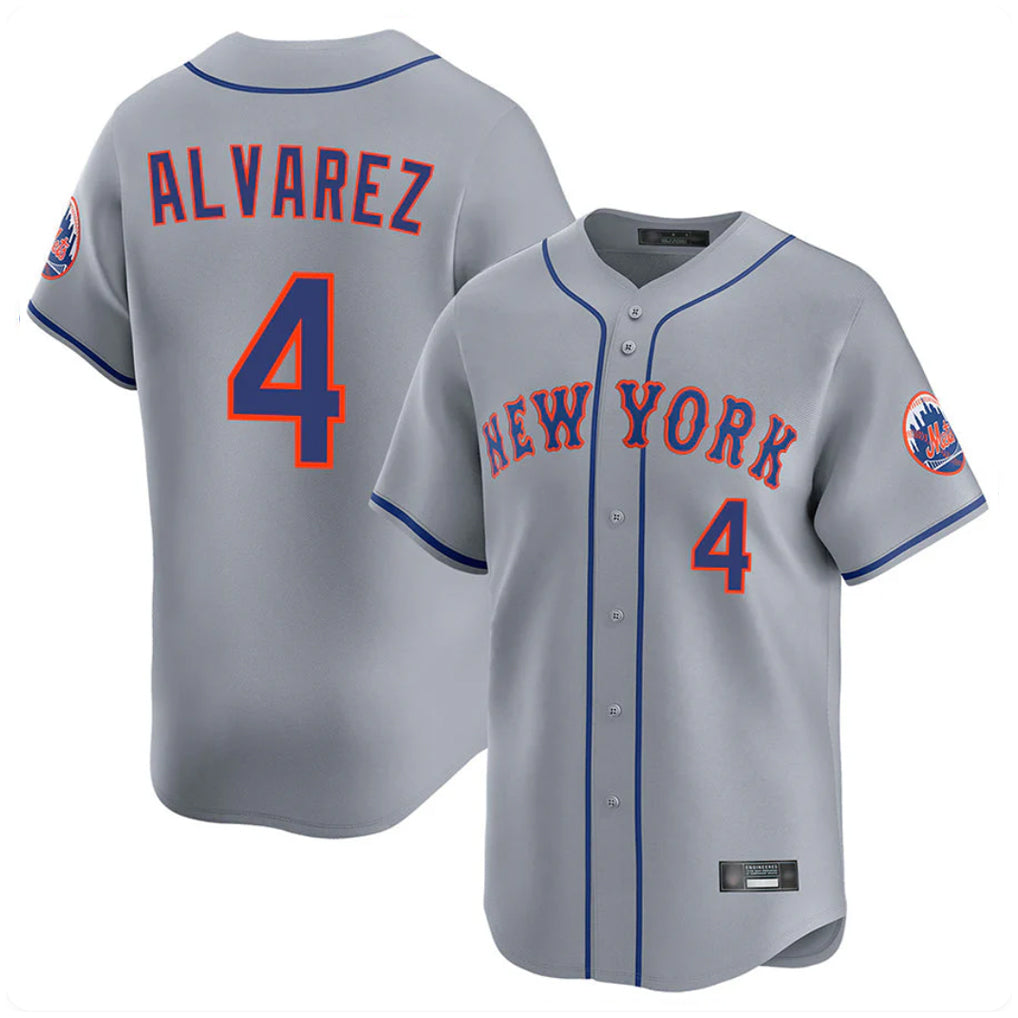 Ldoa NY.Mets #4 Francisco Alvarez Player Gray Road Limited Home Stitched Jerseys