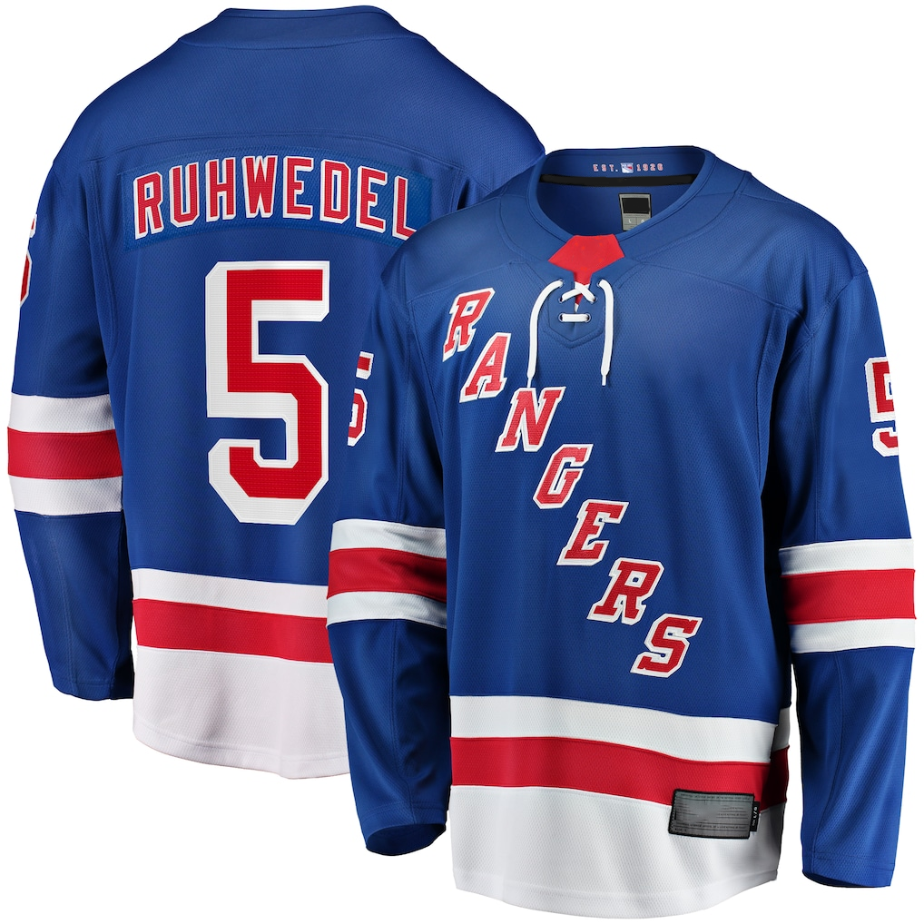 Tuec NY.Rangers #5 Chad Ruhwedel Blue Home Premier Breakaway Jerseys