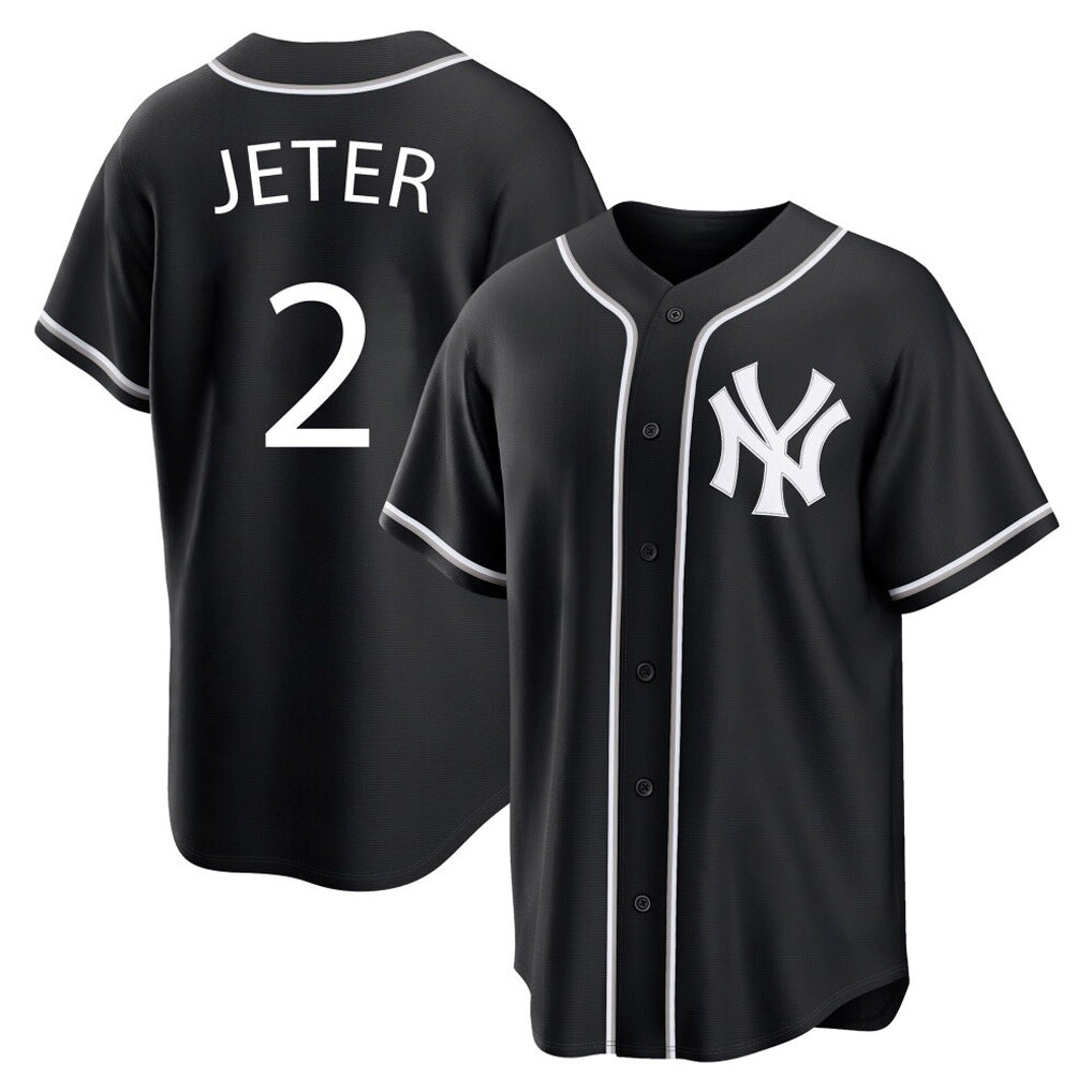 Ldoa NY.Yankees #2 Derek Jeter Player Black Out Game Home Stitched Jerseys