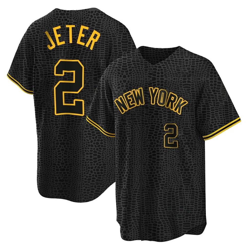 Ldoa NY.Yankees #2 Derek Jeter Player Black Snake Skin City Game Home Stitched Jerseys