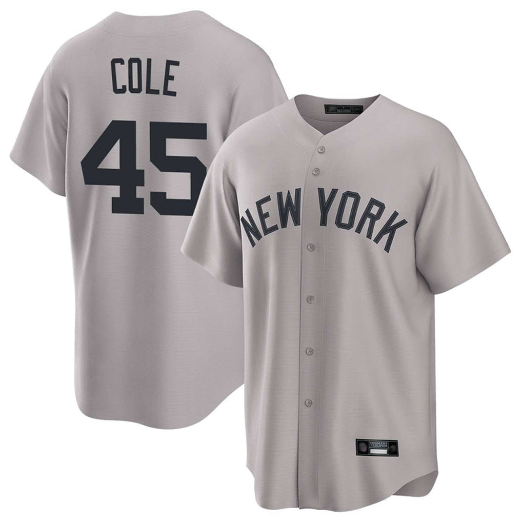 Ldoa NY.Yankees #45 Gerrit Cole Player Gray Game Home Stitched Jerseys