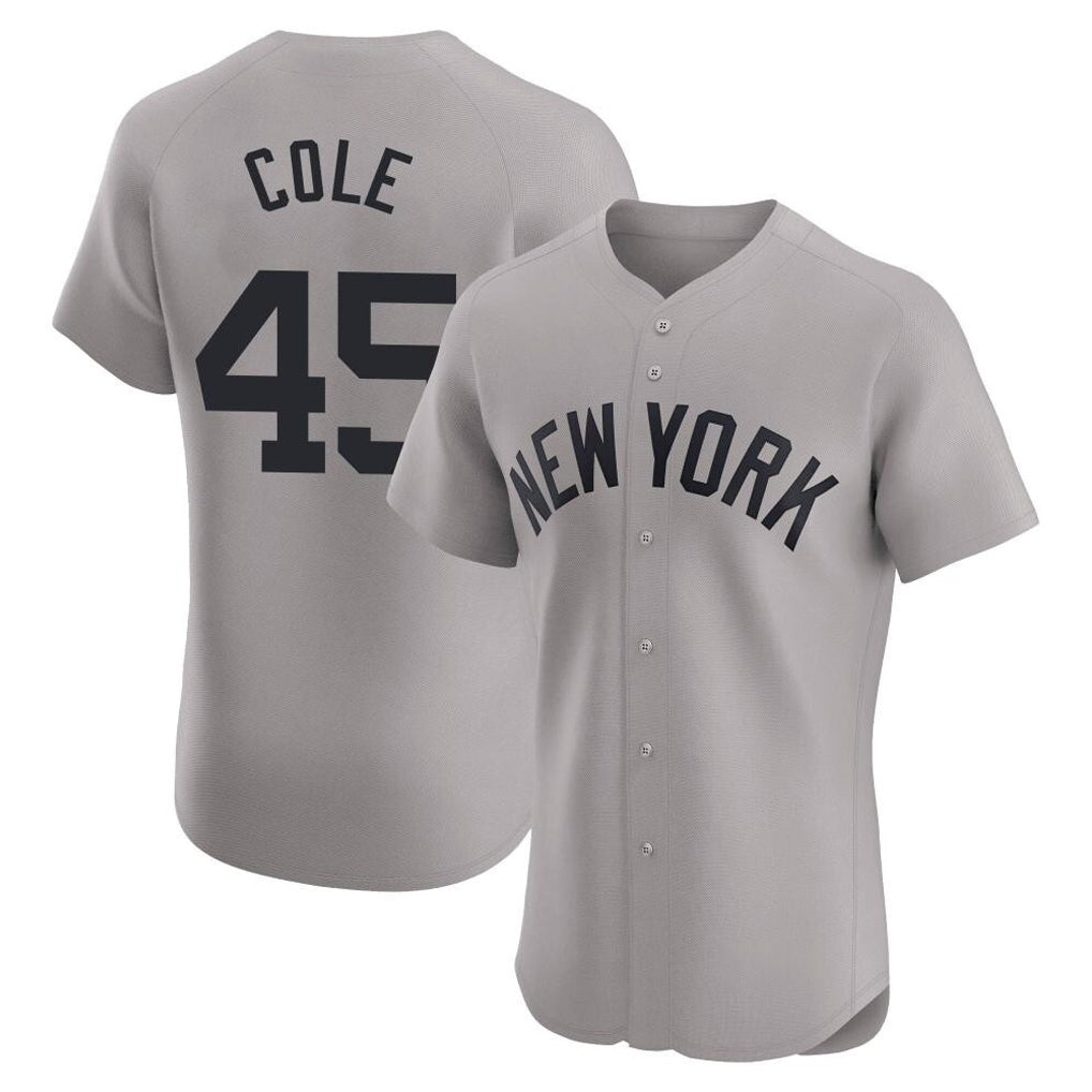 Ldoa NY.Yankees #45 Gerrit Cole Player Gray Limited Elite Home Stitched Jerseys
