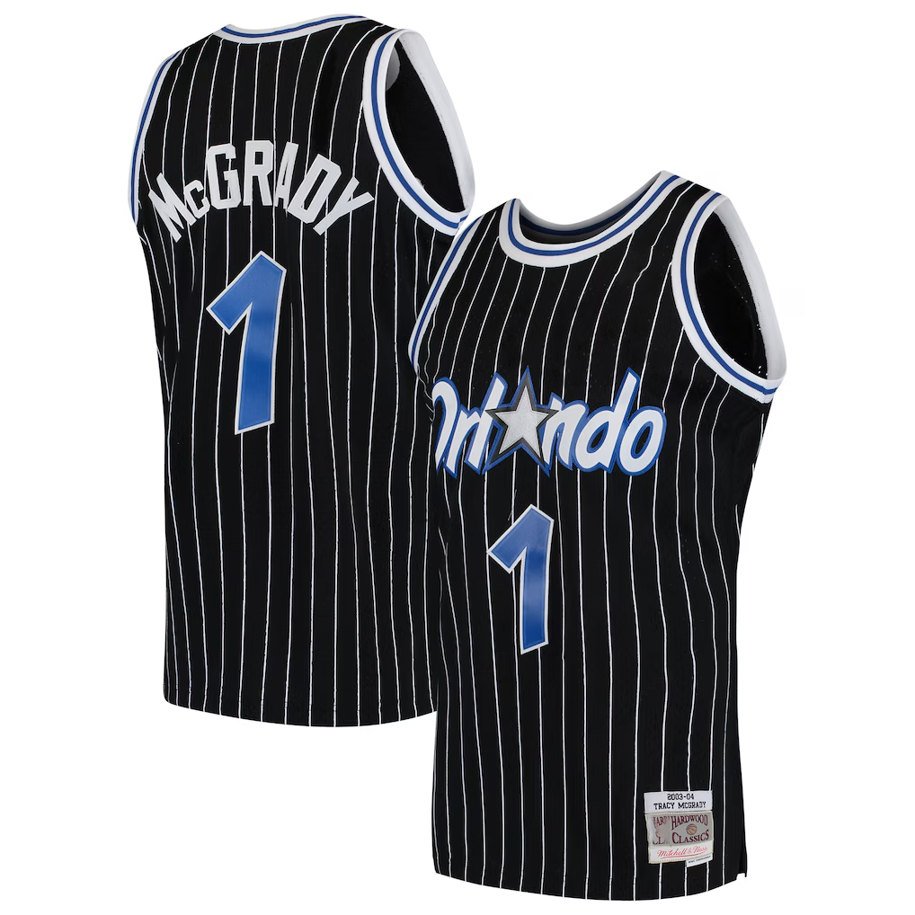Ldoa O.Magic #1 Tracy McGrady Mitchell & Ness Black Hardwood Classics Swingman Jerseys